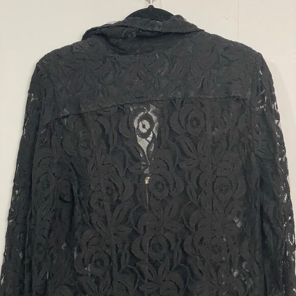 Chico’s 2 black gold lace sheer long sleeve jacket dark boho Corpcore floral - Picture 6 of 8